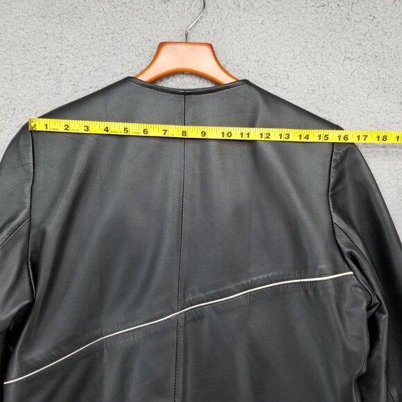 Silvia y Mario Womens Black Leather Jacket Lined Pockets Full Zip Argentina Sz M - Picture 8 of 16